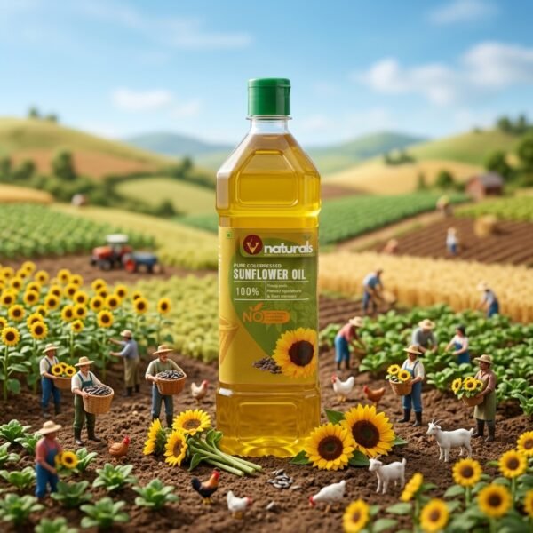 Cold pressed sunflower oil manufacturer in Madurai with natural farming and traditional oil extraction process