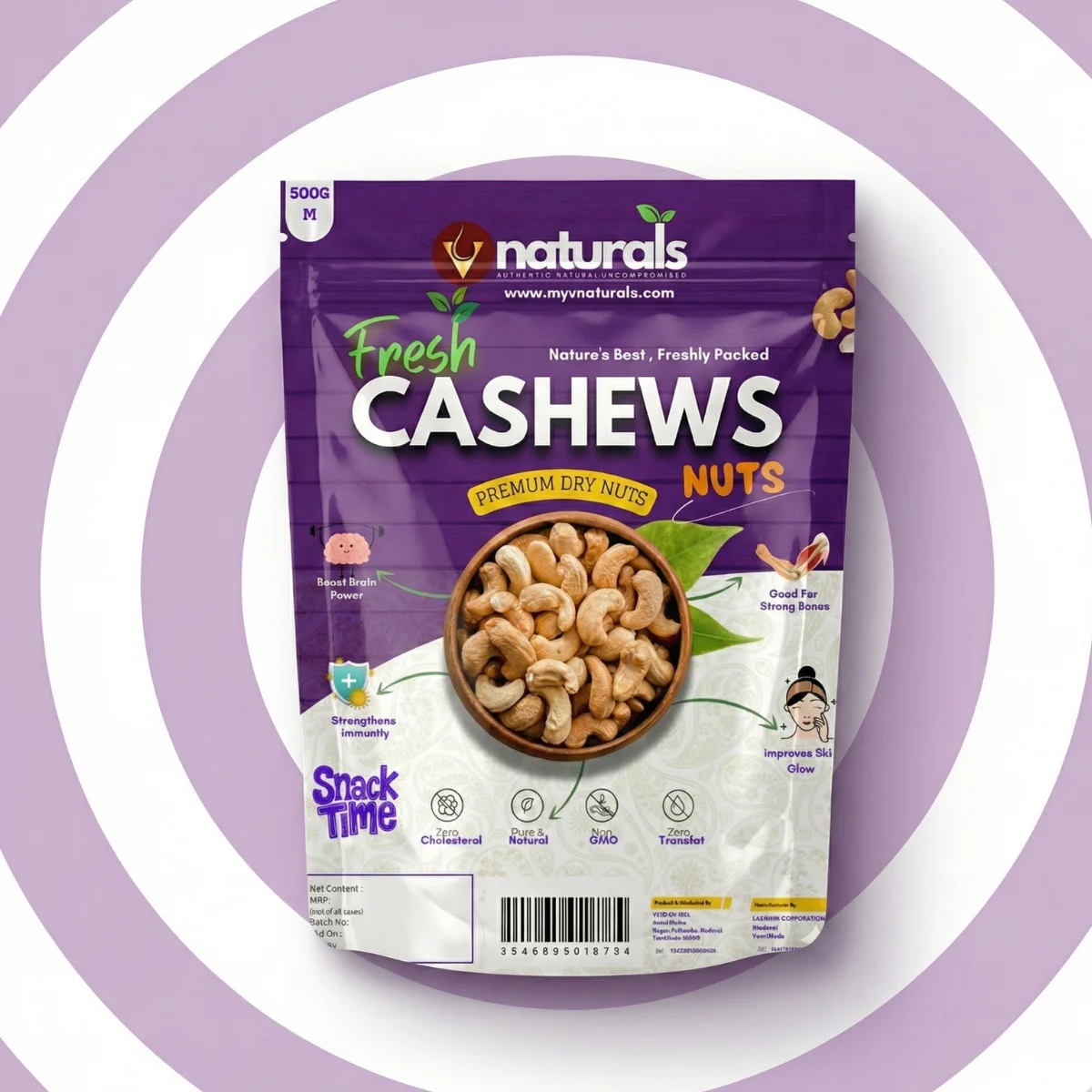 vnaturals premium whole cashew nuts 200gm pack - best quality unsalted kaju in India