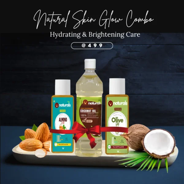 Natural Skin Glow combo with cold pressed coconut oil, almond oil and extra virgin olive oil