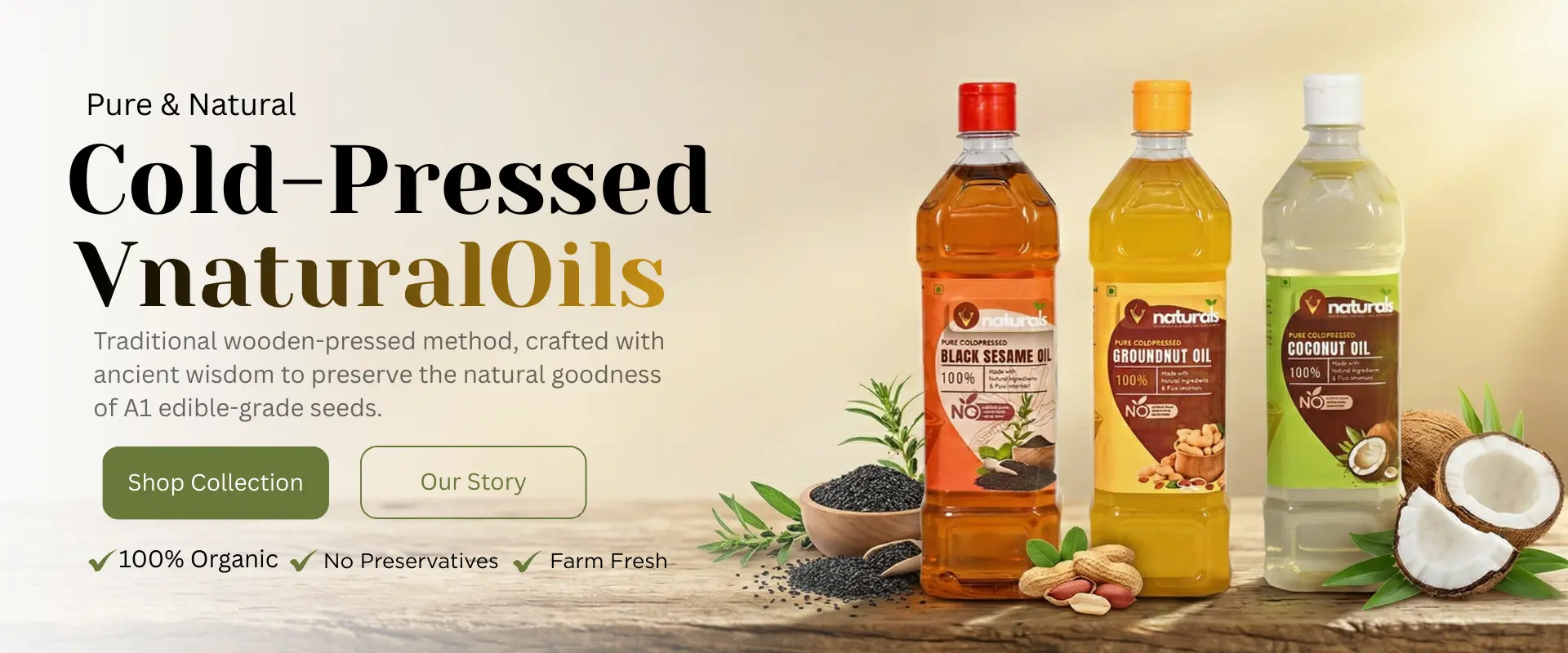 Traditional wooden-pressed method, crafted with ancient wisdom to preserve the natural goodness of A1 edible-grade seeds.